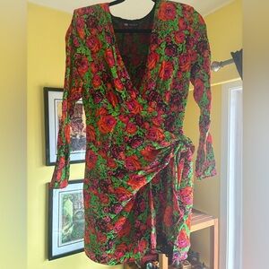 Zara Floral Wrap Dress in Green & Pink